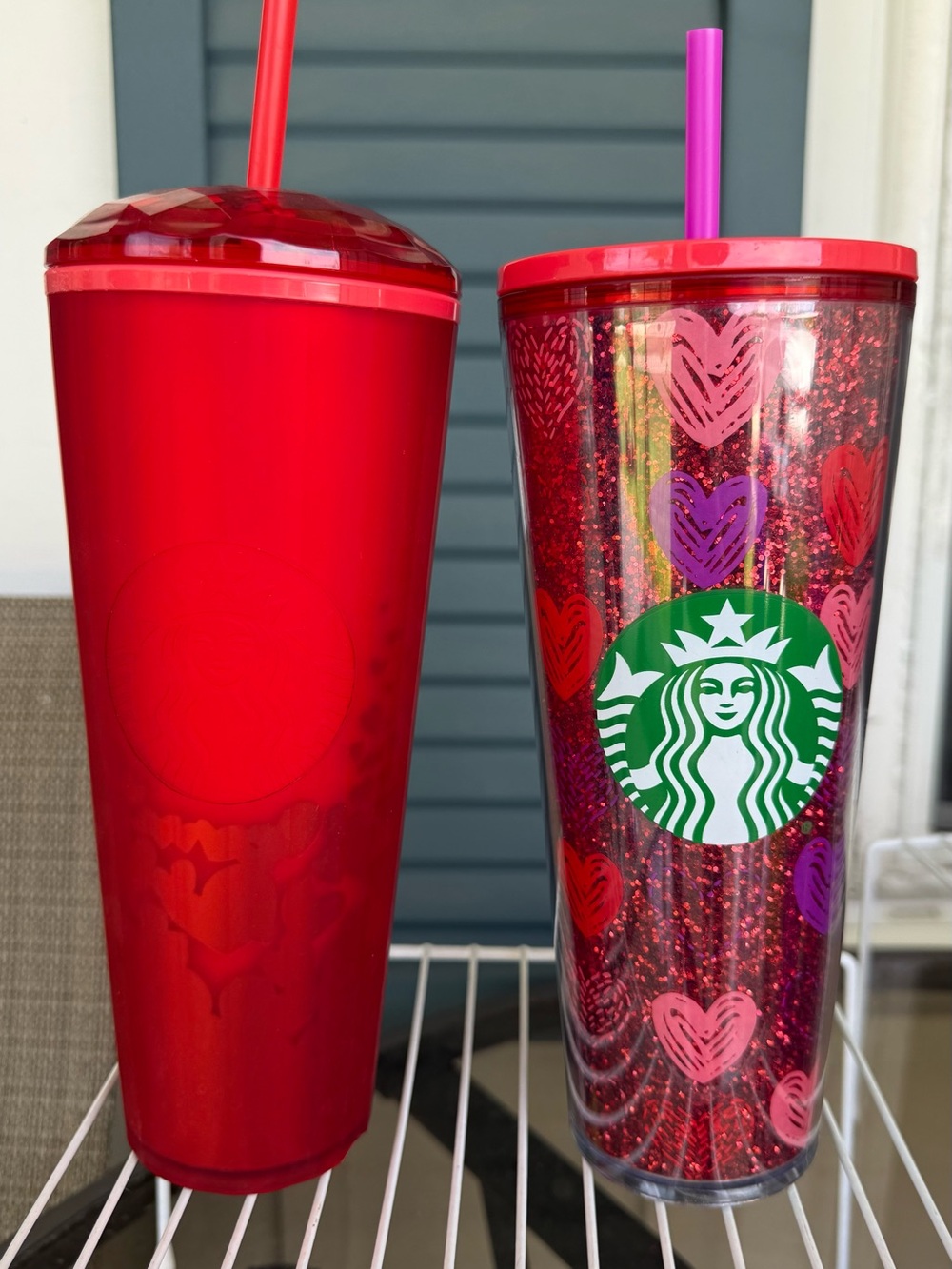 Starbucks Red Glitter Heart Valentines Days Tumbler Set (2) New